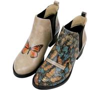 DOGO Chelsea Boots for Women - Vegan Leather and Handmade Heeled Ankle boots for Women, Moths And Butterflies Design