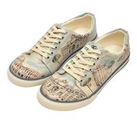 DOGO Vegan Leather Sneakers for Women - Handmade and Unique Fashion Sneakers for Women, All Roads Lead to Rome Design, Size 6