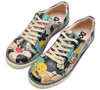 DOGO Vegan Leather Sneakers for Women - Handmade and Unique Fashion Sneakers for Women, Catch Me If You Can Tweety Design, Size 10