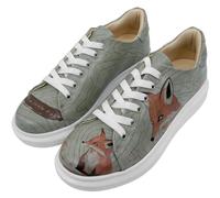 DOGO Wedge Sneakers for Women - Handmade and Vegan Leather Platform Sneakers for Women, Unique Chunky Sneakers Run Little Fox Design, Size 5