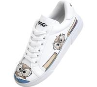 DOGO White Sneakers for Women - Handmade Women's Fashion Sneakers, Vegan Leather and Unique Design, Comfortable Shoes for Women, Ace Sneakers The Wise Owl, Size 6.5