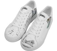 DOGO White Sneakers for Women - Handmade Women's Fashion Sneakers, Vegan Leather and Unique Design, Womens Sneakers Time to Go Design, Size 8.5