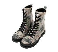 DOGO Women's Beige Vegan Leather Long Zip Boots - Bonjour Paris Pattern 40, beige, 7 UK