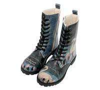 DOGO Women's Vegan Leather Dark Blue Long Boots - With Elegance Pattern, Multicolored, 4 UK