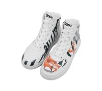 DOGO Women's Vegan Leather White High Sneakers - Cuddling Season Pattern, Multicolored, 4 UK