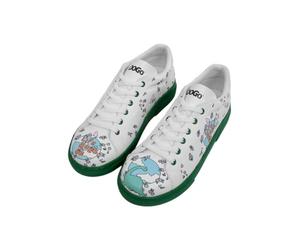 DOGO Women's Vegan Leather White Sneakers - Life Goes on Motif, Multicolored, 4 UK