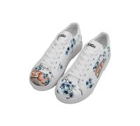 DOGO Women's Vegan Leather White Sneakers - Stay Clever Pattern, Multicolored, 4 UK