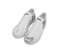 DOGO Women's Vegan Leather White Sneakers - Time to Go Pattern, Multicolored, 4 UK