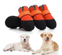 DOGOYS Dog Shoes, Outdoor Dog Boots Non-Slip Waterproof Dog Booties for Medium to Large Dogs 4Pcs for Winter Snowy Day, Summer Hot Pavement with Rugged Sole Orange