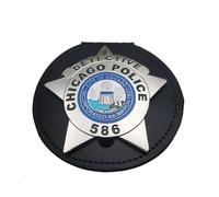 DOGOZ US Detective Chicago Police Badge with Inlaid Leather Case,Costume Decoration Prop