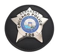 DOGOZ US Sergeant Chicago Police 128 Badge with Inlaid Leather Case,Costume Decoration Prop