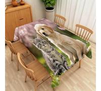 Dogs and Cats Table Cloth Wipeable Tablecloths Rectangular 140x200 cm, 3D Pattern Cute Animals Tablecloth Wipe Clean Washable Polyester Fabric Table Cover for Garden, Kitchen, Party 699f