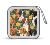 Dogs And Flovers Pattern CD Case 40 Capacity Plastic DVD Storage Box Sleeves Zippered Wallet