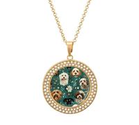 Dogs And Flowers Women's Round Diamond Necklace Vintage Alloy Pendants Multicolored Sparkly Jewelry