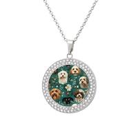 Dogs And Flowers Women's Round Diamond Necklace Vintage Alloy Pendants Multicolored Sparkly Jewelry