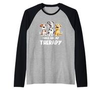 Dogs are My Therapy I Funny Dog Lover Design Cartoon Dogs Raglan Baseball Tee