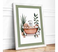 Dog's Bath Time Boho Framed Wall Art Print A3 (42×29.7cm) White, Wall Decor for Living Room, Bedroom, Office & Home, Ready to Hang, Art Gift
