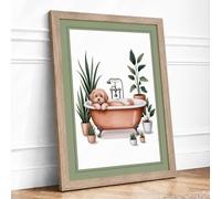 Dog's Bath Time Boho Framed Wall Art Print A3 Oak