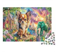 Dogs by The Sea 1000 Piece Jigsaw Puzzle Set for Puzzle Collectors Thick Recycled Paper Chihuahua Elephant Art Home Decor Wall Art Gift for Couples Decorative Jigsaw Puzzle 52x38cm/1000pcs