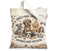 Dogs Canvas Tote Bag for Women, Playful Fanciful Hearts Bones None Beige Washable Reusable Aesthetic Tote Bag Ideas for Shopping Trips Office Library Casual 13x15 Inch