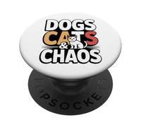 Dogs Cats And Chaos Dog And Cat Mom PopSockets Adhesive PopGrip