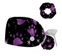 Dogs Cats Paws Scrub Cap for Women Long Hair, Adjustable Surgical Nurse Cap with Button Sweatband, Multicoloured 12, Medium
