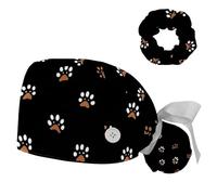 Dogs Cats Paws Scrub Cap for Women Long Hair, Adjustable Surgical Nurse Cap with Button Sweatband, Multicoloured 15, Medium