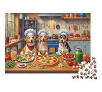 Dogs Cooking Pizza Recycled Cardboard Jigsaw Puzzles Dogs Pizza Night for Hobbyists 1000-Piece Challenging & Brainteasing 38x26cm/1000pcs