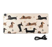 Dogs Dachshund Beige Print Heated Desk Mat Large Heated Non-Slip Desk Pad with 3 Heating Levels PU Leather Computer Accessories for Office Home, 31.5x13in