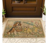 Dogs Door Mat, Spring Fanciful Basket Umbrella Easter Pastel Washable Low Profile Under Doormat Rug Entryway Decor for Front Porch Bathroom Office 29x17 Inch