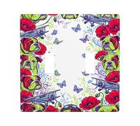 Dogs Double Light Switch Cover Plate, Fanciful Colorful Poppy Butterfly Spring Green Plastic Standard Size Wall Switch Plates Accents for Home Living Room New Apartment Decor