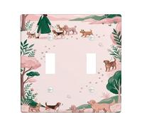 Dogs Double Light Switch Cover Plate, Nature Fanciful Woman Trees Spring Peach Plastic Standard Size Toggle Light Switch Cover for Living Room Bedroom Home Office Decor