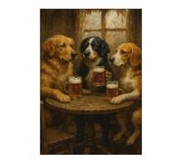 Dogs Drinking Beer at A Pub Classic Wooden Jigsaw Puzzle for Adults, 300 PCS