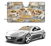 Dogs Eat Pizza Car Windshield Sun Shade Thickened Automotive Glass Sunshade Foldable Sun Shade Keeps Your Vehicle Cool Universal Windshield Cover for Car Trucks SUV