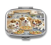 Dogs Eat Pizza Pill Case Travel Portable Pocket Pill Box 2 Compartment Medicine Case Large Capacity Daily Pill Cases Vitamin Organizer Medicine Organizer Small Pill Box