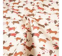 Dogs Fabric Christmas Puppy Dachshund Puppies Polycotton Festive Children's Xmas (Metre)
