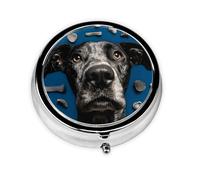(Dog's face and Bones) Round Pill Box with 3 Compartments Small Portable Pill Organizer for Travel