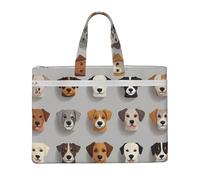 Dogs Face Pattern Canvas File Bag with Zipper, Document Organizer Tote, Double Layer Portable File Pouch for Office Travel