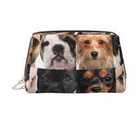 Dogs Face Pattern Small Makeup Bag Travel Cosmetic Bag Makeup Pouch PU Leather Portable Versatile Zipper Make up Bag for Women Girls