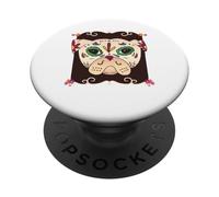Dogs Face Pug Puppy Pet Owner Dog Lover Sugar Skull PopSockets Adhesive PopGrip
