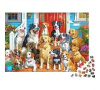 Dogs Family Portrait 1000 Piece Puzzle Multi Pet Doorstep Interlocking Pieces Detailed Artwork Thick Cardboard for Seniors 52x38cm/1000pcs