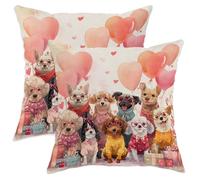 Dogs Fanciful Playful Hearts Cushion Cover Square Cushion Case Decorative Throw Pillow Covers For Bedroom Sofa Home 45X45Cm Set Of 2