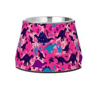 Dogs Food Bowls Elevated Stainless Steel Pets Basic Bowls for Dogs Cats Rabbits Birds Slow Down Eating Pink and Purple Camouflage with Black Dinosaurs