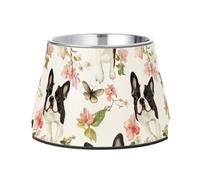 Dogs Food Water Bowl Elevated Stainless Steel Pets Basic Bowls for Dogs Cats Rabbits Birds Whisker Fatigue Aesthetic Boston Terrier White