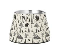 Dogs Food Water Bowl Enhanced Stainless Steel Pets Water Bowls for Small Pet Whisker Friendly Bear and Moose Silhouettes in The Wilderness