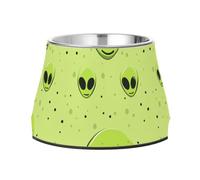 Dogs Food Water Bowl Non Slip Stainless Steel Cats Basic Bowls for Loving Pet Whisker Friendly Alien Print Head Sage Green