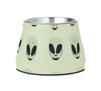 Dogs Food Water Bowl Non Slip Stainless Steel Cats Basic Bowls for Loving Pet Whisker Friendly Alien Print Head Sage Green