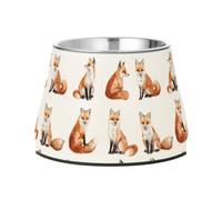 Dogs Food Water Bowl with Stand Stainless Steel Pets Basic Bowls for Small Pet Slow Down Eating Chic Fox White