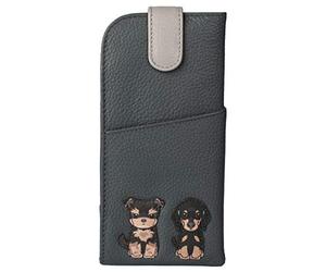 Dogs Glasses case by Mala Leather 5156 65 Soft Leather Wide tab top Ladies (Grey)