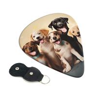 Dogs Happy Party Guitar Picks 6 Pcs, 0.71mm Thickness Celluloid Plectrum with Leather Picks Holder, Personalized Guitar Pick for Bass Electric Acoustic Guitars Lovers Gift